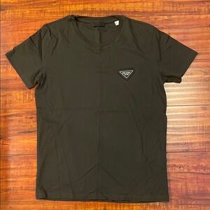 Prada Milano dark olive green T-shirt with the rubber triangle logo